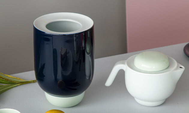 Flower Vase L / White/Dark Blue/Celadon/