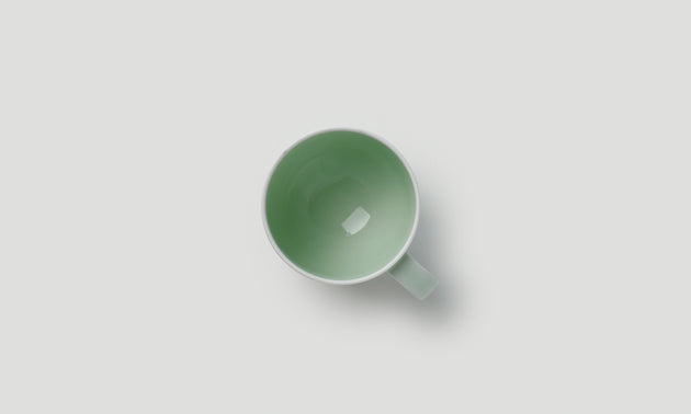 Coffee Cup with Handle / Celadon/White